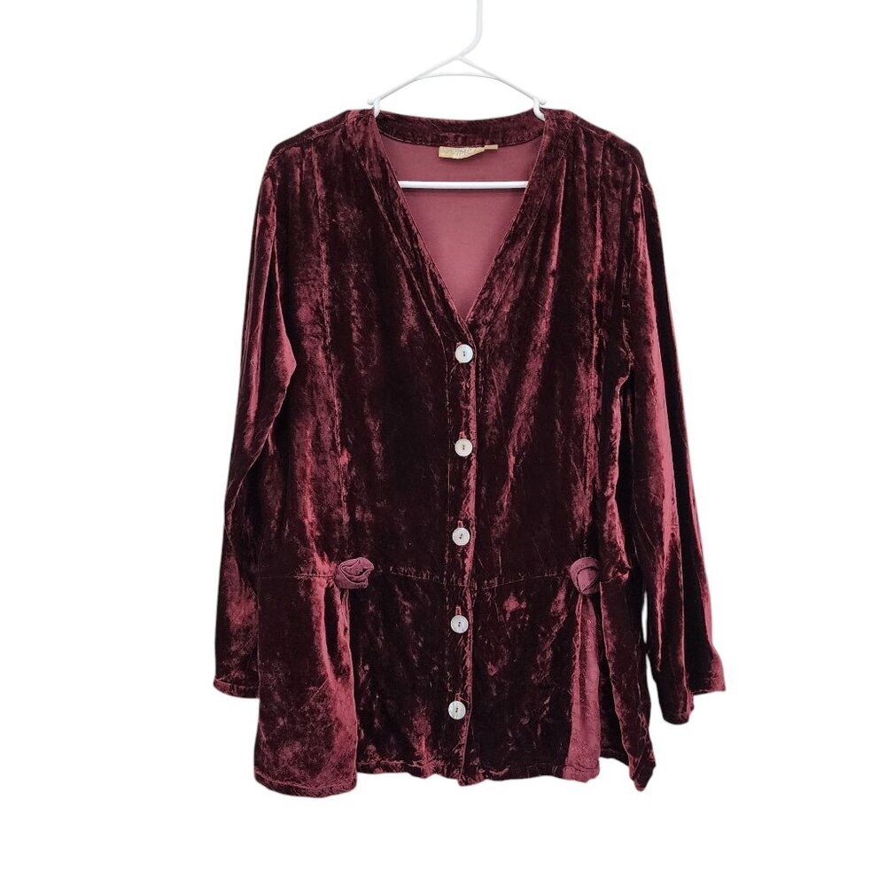Cachaca Women's Vintage Velvet Button Front Long Sleeves Top - M
